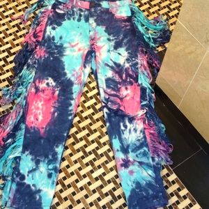 TIEDYE JEANS BEAUTIFUL WAIST SM PINK&BLUE TASSLES FALL @SIDE SZL